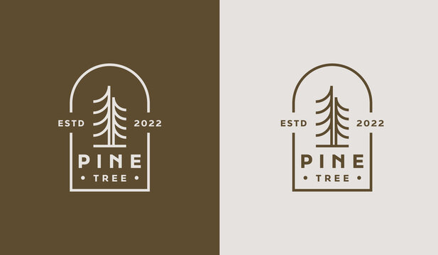 Pine Tree Monoline Logo Template. Universal creative premium symbol. Vector sign icon logo template. Vector illustration