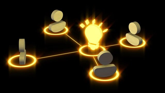 Idea networking business icon - golden glow on black