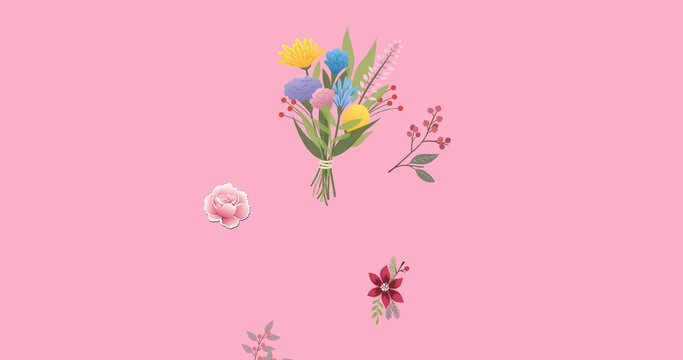 Image of wild flower bouquet on pink background