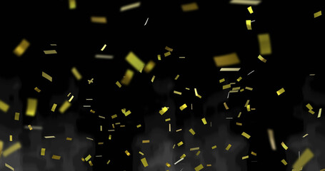 Image of gold confetti floating over black background