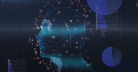Obraz premium Image of human head and data processing over digital screen