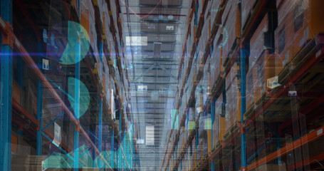 Image of financial data processing over warehouse