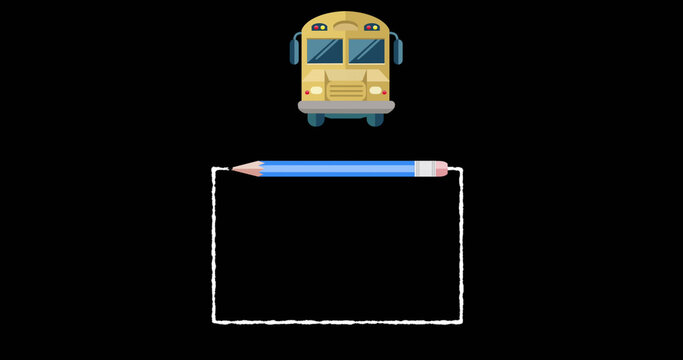 Image of school bus and pencil drawing line
