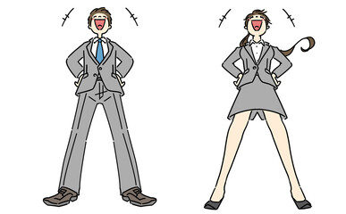 大笑いする男女セット　プロジェクトの成功を喜ぶビジネスパーソン