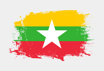 Brush painted national emblem of Myanmar country on white background