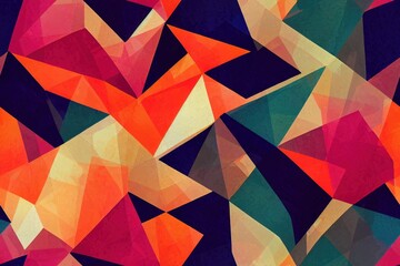 Abstract autumn geometric seamless pattern. Glittering maple leaf, triangles with marble, grunge textures. Abstract geometric background in retro vintage 80s 90s pop art. Hand drawn fall illustration