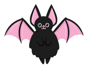 Doodle flat clipart. Cute black bat. All objects are repainted.