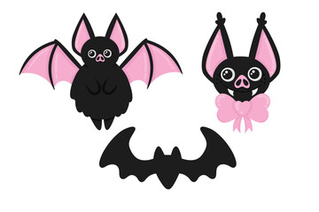 Doodle flat clipart. Cute bats for halloween. All objects are repainted.