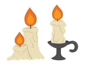 Doodle flat clipart. Antique wax candle. All objects are repainted.