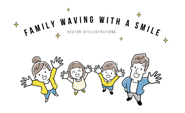 ベクターイラスト素材：笑顔で見上げる4人家族
