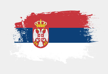 Brush painted national emblem of Serbia country on white background