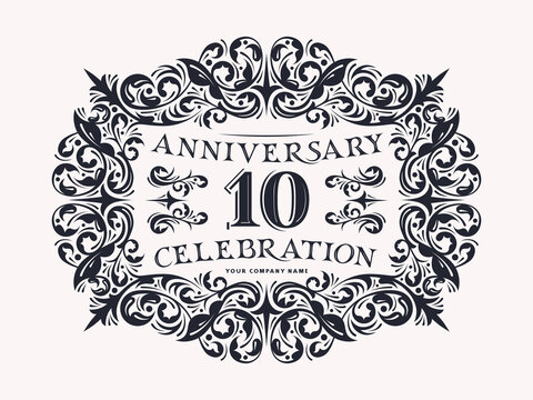 10 years anniversary celebration card with floral ornament