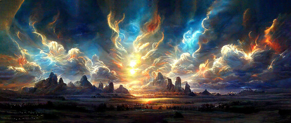 Fototapeta na wymiar Picturesque nature painting cloudy sky