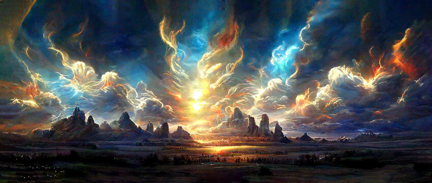 Picturesque nature painting cloudy sky