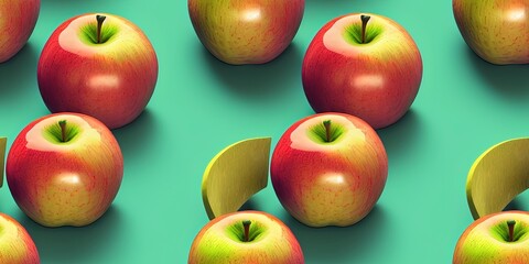 Repeating Apples tile pattern with seamless repeating colorful 3D look