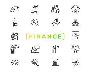 Finance line icons set. Money payments elements outline icons collection. Payments elements symbols. Currency, money, bank, cryptocurrency, check, wallet, piggy, balance, safe - stock vector.