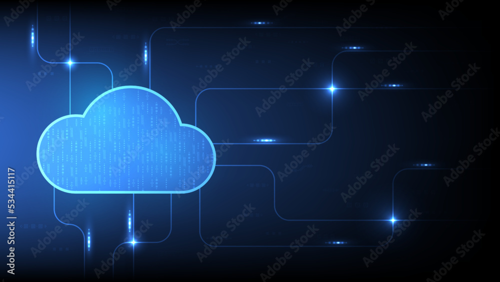 Poster cloud computing service management. digital technology background. vector art illustration
