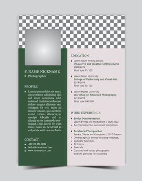 Photographer's resume template, CV design template, Profile design for Photographer