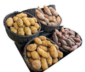 Potato displayed on the shelf with price tag in supermarket.