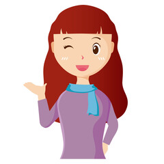 Woman avatar png flat color cartoon style. PNG illustration in flat style
