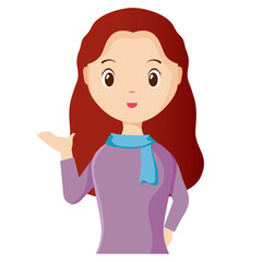 Woman avatar png flat color cartoon style. PNG illustration in flat style