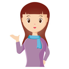 Woman avatar png flat color cartoon style. PNG illustration in flat style
