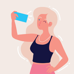 Obraz premium woman taking selfie with smartphone