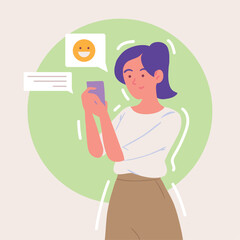 woman with smartphone chatting