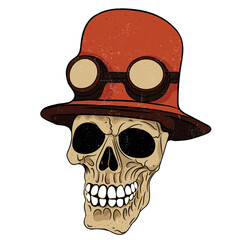 Hand drawn skull with red hat vector illustration.