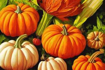 Autumn harvest vegetable pumpkin corn acorn flowers Autumn Fall season coloring illustration pages