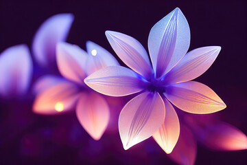 Obraz na płótnie Canvas Flowers on dark background in neon light close up