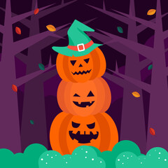 Happy Halloween illustration with pumpkins, scary night, spooky halloween