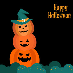 Spooky halloween background with pumpkins, scary night, happy halloween
