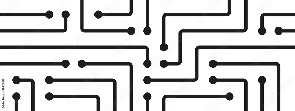 Aufkleber Circuit board system connect dots and lines banner background template. Network global database graphic vector.