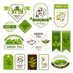 Green and ceylon tea labels - obrazy, fototapety, plakaty
