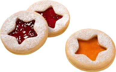 Traditional Christmas Linzer Cookies isolated. Homemad cookies close up