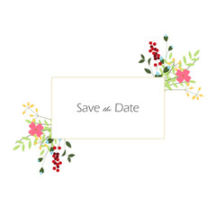 Colorful floral vector wreath with square template for invitation, wedding and card. isolated.