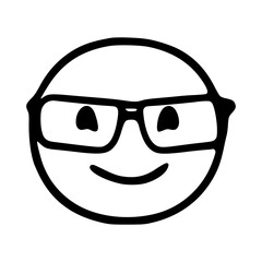 happy face emoticon with glasses in doodle style