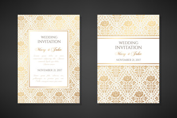 Vintage wedding invitation templates. Cover design with gold ornament