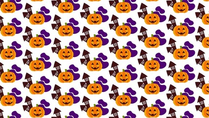 白背景のハロウィンモチーフのパターン