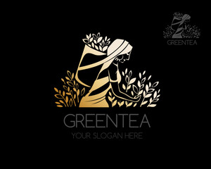 Indian women tea picker vector logo template