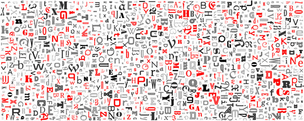 Literature type background with texture from black and red letters