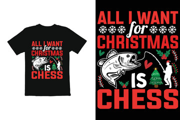 Christmas T-shirt Design. Christmas day plan chess