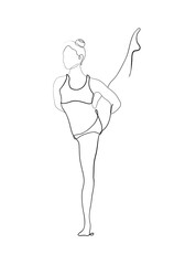 Hand drawn line art illustration of Tandavasana pose or character woman standing in a Yoga.