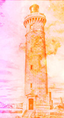Photo phare de Sète illustration aquarelle Phare Saint Louis Sète aquarelle port de Sète