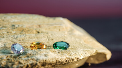 Natural Sapphire gemstone, Jewel or gems on black shine color, Collection of many different natural gemstones amethyst,
