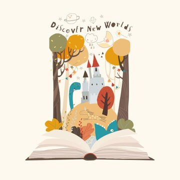 Cartoon Illustration of Cute Magical Fairy Tale Kingdom Story Book