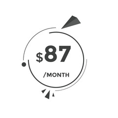 $87 USD Dollar Month sale promotion Banner. Special offer, 87 dollar month price tag, shop now button. Business or shopping promotion marketing concept
