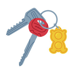 Trinket with Key Hanging with Keyring Vector Illustration