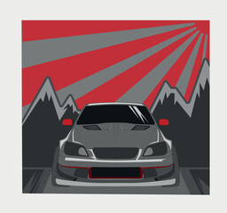 Drift car, JDM, realistic vector illustration for sticker, badge or poster